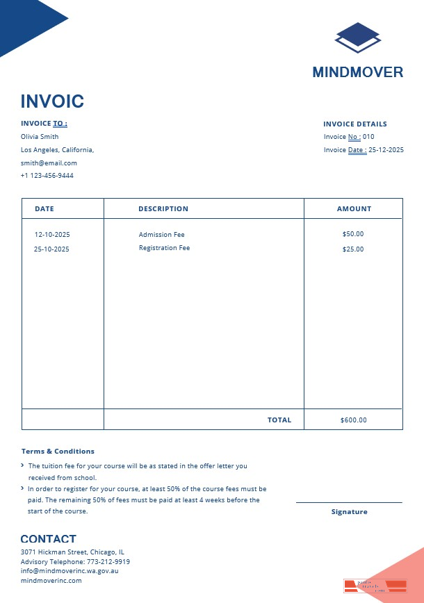 Blank Education Invoice Template PSD template